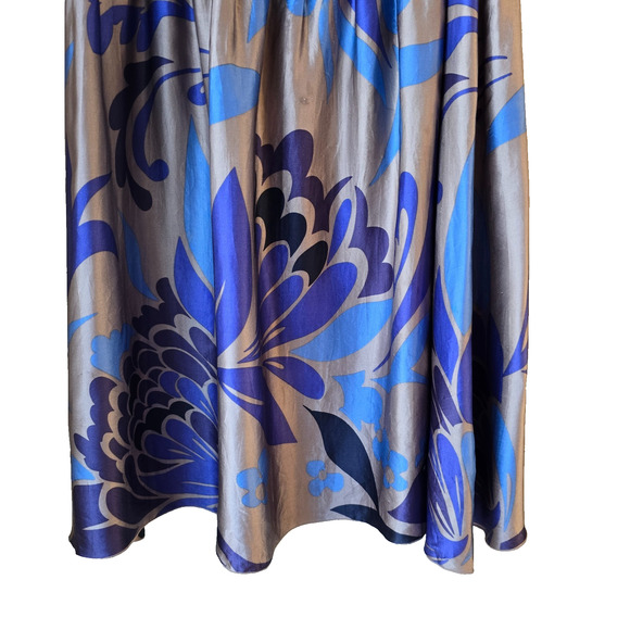 Vintage 90s Blue Floral 100% Silk Midi Skirt Flowy Feminine Frenchgirl Size 8 M - Picture 5 of 9